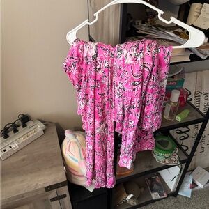 Lilly Pulitzer Pink Ruffled Asymmetrical Blouse Pajamas